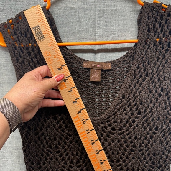 Bandolino Y2K brown, crochet knit V-neck sleeveless tank top boho cotton Med - Picture 9 of 9